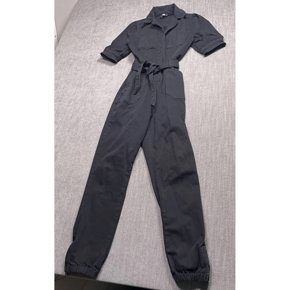 PAIGE Womens 2 Black Belted Ankle Zip Tapered Leg Utility Romper Jumpsuit